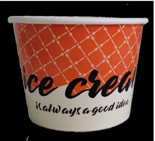 Bol de hârtie portocaliu pentru înghețată 1100ml Ø14xh10.1cm Pachet de 50 "Icecream" Tefaco 004085