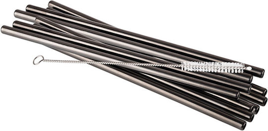 Σετ 10 Καλαμάκια Inox & Βουρτσάκι Καθαρισμού Ø0,8xh21,5cm Gunmetal Aps Bar Supply 27.93384