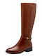 Leather Women's Boots with Zipper / Rubber Brown