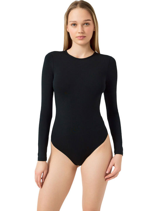 Long Sleeve Bodysuit with Open Back Black