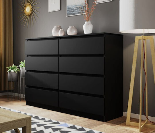 Comoda pentru Dormitor Juniper 8s cu 8 sertare Neagră 139x40x100buc