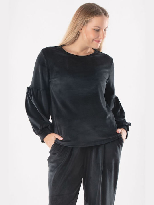 BelleFille Damen Bluse Samt black