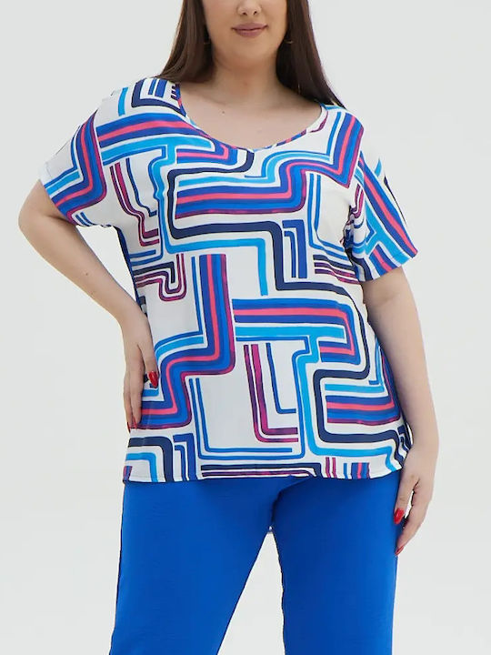 Women's Blouse Short Sleeve Blue