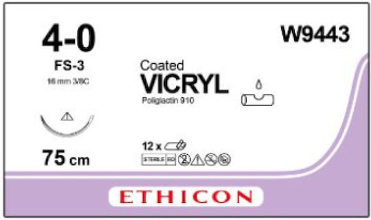 Ράμμα Ethicon Vicryl Απορροφήσιμο 4/0 Τριγωνική Βελόνα 16mm 75cm W9443