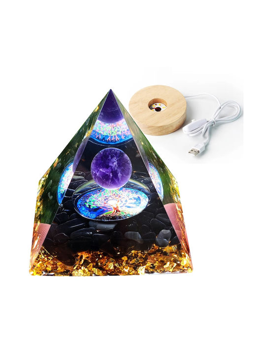 Orgonit-Pyramide + LED-Lampenfuß 5cm Kristallsteine Amulett 5cm Hx03