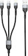 Braided Cablu USB la Lightning / Type-C cu mai multe porturi 2.4A Negru 1m (40518)