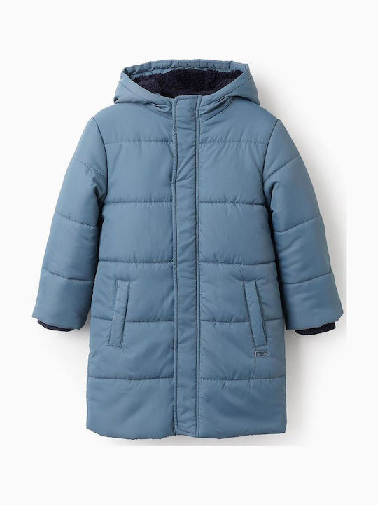 Kids' Quilted Jacket Long with Hood Blue
