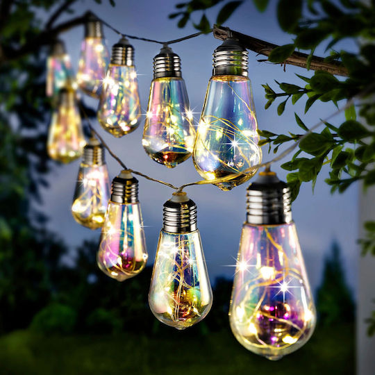 Ghirlandă Lumini LED Felisi Model 10 Becuri 380cm Alimentată Solar Multicolor Lumină Albă R