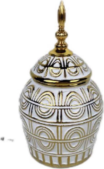 Estheti Home Ceramic Metal Vase White/Gold Φ15x28cm 752-20351