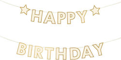 Γιρλάντα "happy Birthday" Κρεμ Χρυσή Αστέρια