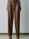 Damen Hoch tailliert Stoff Hose Braun