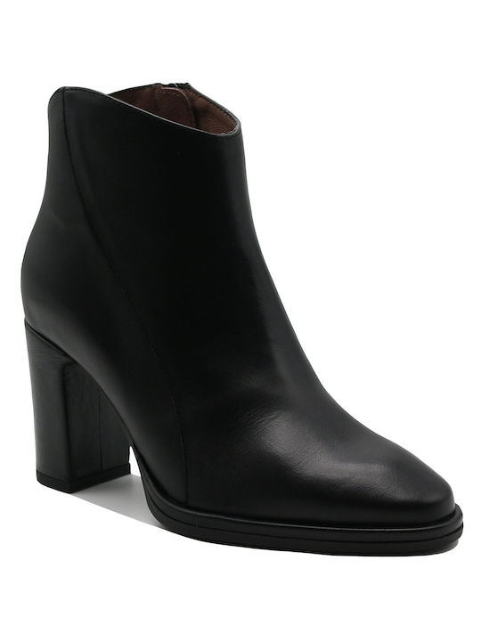 Wonders Leather Women's Ankle Boots with High Heel Black