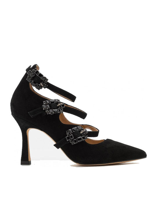 Suede Black Heels with Strap