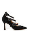 Suede Black Heels with Strap