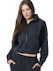 Cropped Women's Sweatshirt Jacket Hooded Black
