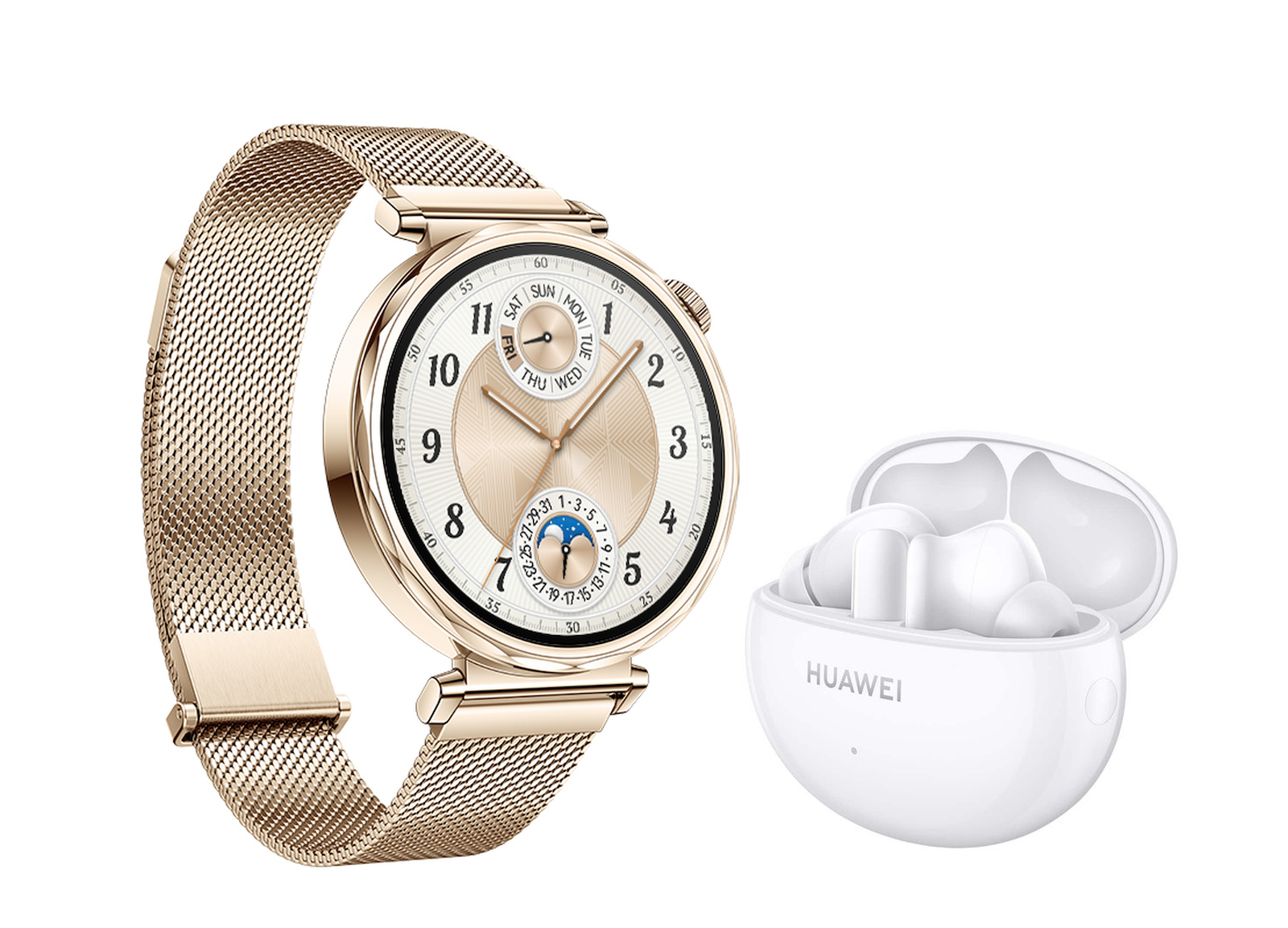 Huawei Watch GT 5 Huawei FreeBuds 5i White 41mm Gold Milanese Strap Skroutz.gr