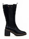 Synthetic Leather High Heel Women's Boots with Rubber Black