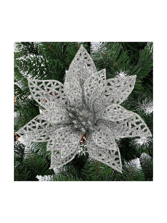Hängendes Ornament Blume Kunststoff Silber 10cm Set 10Stück
