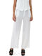 Damen Hoch tailliert Leinen Hose in Geradem Schnitt Gestreift WHITE- BLACK