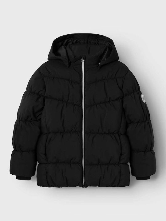 Kinder Steppjacke Kurz mit Futter & Kapuze Black