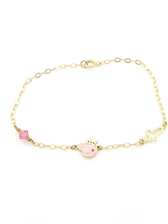 Gold Kinderarmband K14 Rosa Element Kreuz Cartoon Schwein Emaille Code 107743