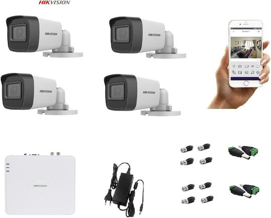 Hikvision Sistem De Supraveghere DS-7108GHI-K1(S) + DS-2CE16D0T-ITPF(C) 4 Camere Supraveghere Video 1080p Cu Înregistrator