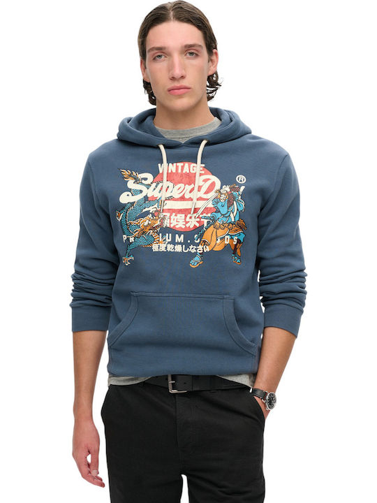Superdry D1 Ovin Φούτερ με Κουκούλα Indigo