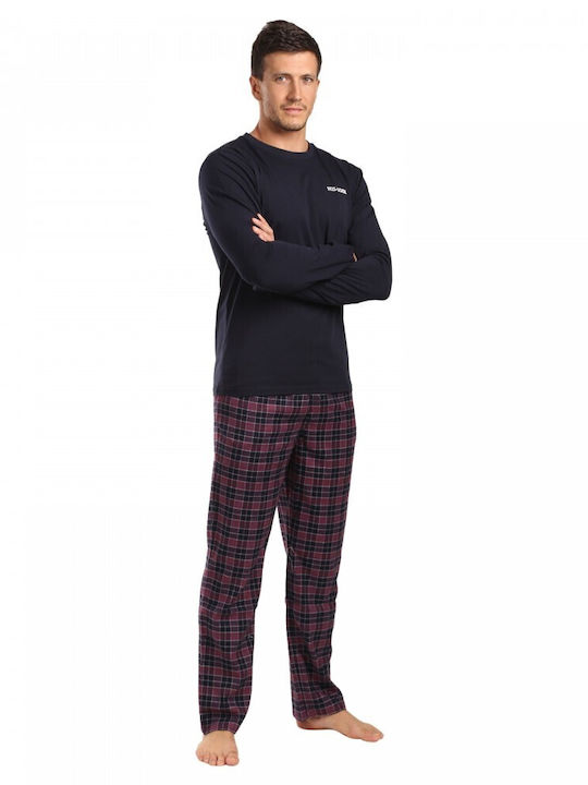 Tommy Hilfiger Χειμερινή Ανδρική Πιτζάμα Βαμβακερή Navy Μπλε