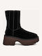Classic Twin Seam New Heights Suede Women's Ankle Boots with Medium Heel Black