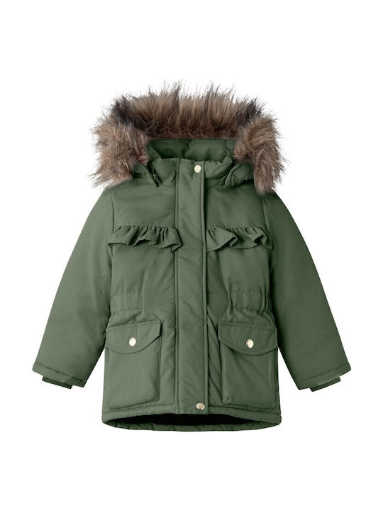 Geci Pentru Copii Parka Lung Cu Captuseala Cu Glugă Verde