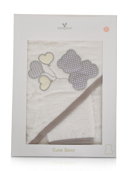 Cangaroo Baby Bath Towel-Bathrobe Hooded Cute Bear White 100x100cm