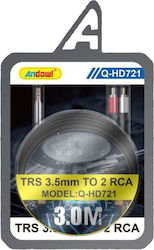 Andowl 3,5 мм мъжки-2x RCA мъжки 3м Qhd721 Andowl 3,5 мм мъжки-2x RCA мъжки 3м Qhd721