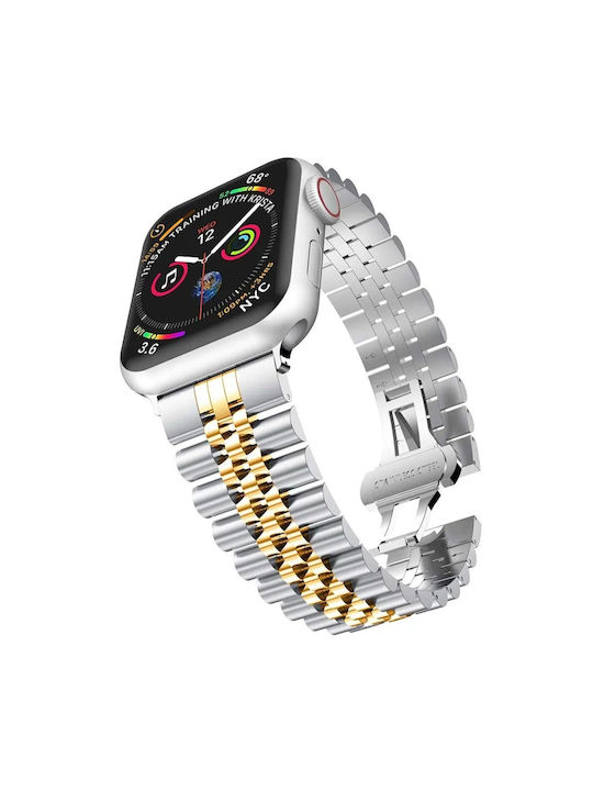 LW-374 Stainless Steel Strap Silver+Gold (Apple Watch 38/40/41/42mm)