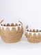 Set of Decorative Baskets Straw with Handles Brown 24x18x16.5cm 2pcs