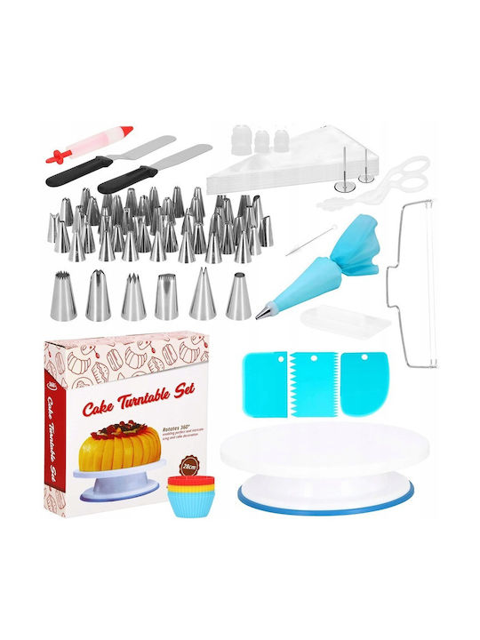 Set de Patiserie Platou Rotativ 106 Piese Șabloane Decorare Prăjituri