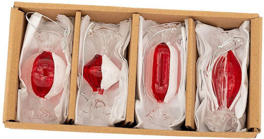 Hanging Ornament Candy Glass Red Set 4pcs