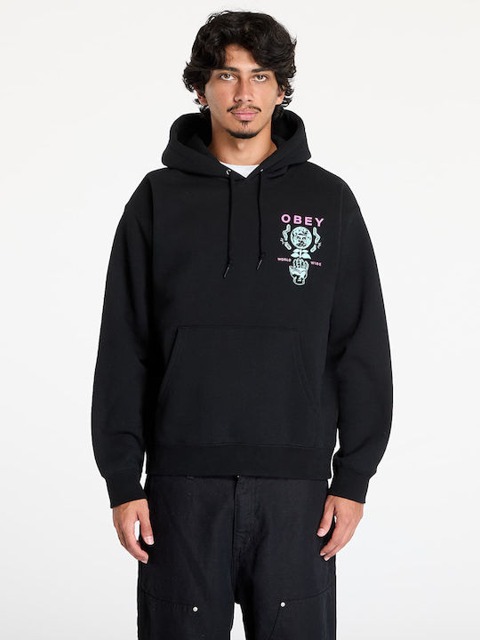 Obey Helping Hand Φούτερ με Κουκούλα Black