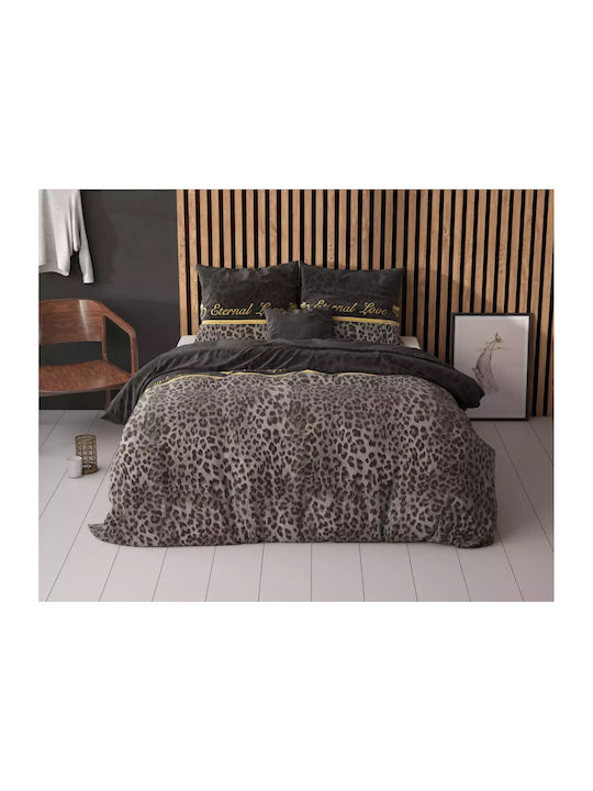 Sleeptime Duvet Cover Set Double with 2 Pillowcases 200x220 Black Velvet-Black Metal