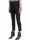 Damen Hoch tailliert Stoff Capri Hose Schwarz