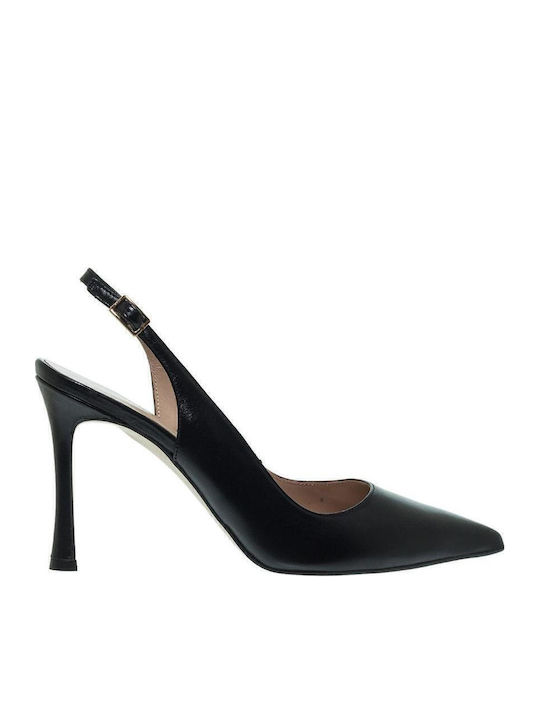 Leder Pumps mit Riemchen & hoher Absatz Schwarz