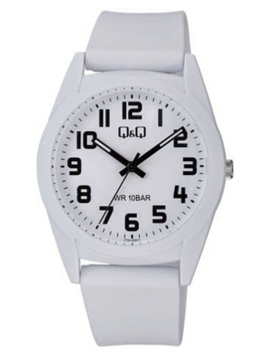 Q&Q Ανδρικό Ρολόι 40mm Μπαταρίας με Λευκό Καουτσούκ Λουράκι