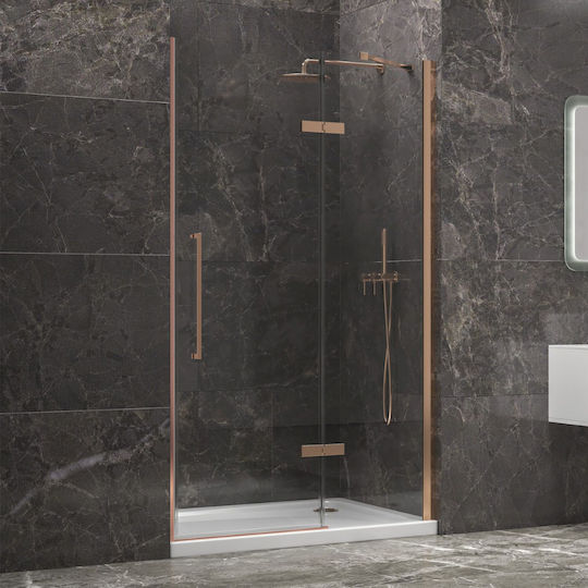 Karag Tinos 400 Roz Divider de verandă Duș cu Cu balamale Ușă 130x200cm Sticlă transparentă Oro