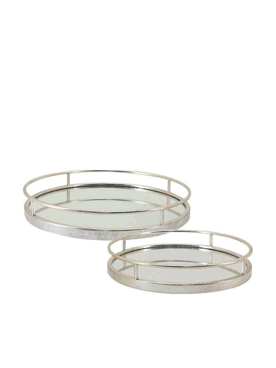 Marhome Metallic Round Decorative Tray with Mirror 39.5x39.5x6cm 2pcs