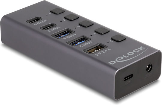 DeLock Hub 5 Ports USB 3.0 with USB-A / USB-C Connection Gray
