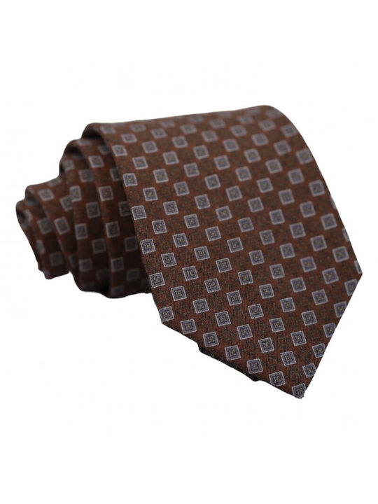 Wool Tie Brown Grey Pattern 8cm