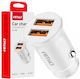AMiO Φορτιστής Αυτοκινήτου 10.5W 2.1A με Θύρες: 2xUSB μαζί με Καλώδιο Ενσωματωμένο Λευκός