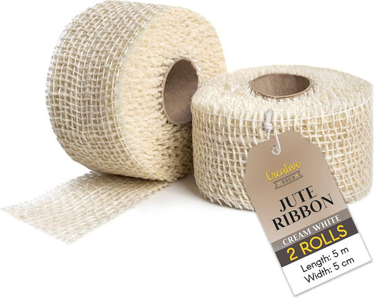 Creative Deco Panglică de Iută Decorativă Albă 2 Role 5 Cm X 5 M Material Natural Artizanat Manual Artă Decorativă Rustic Boho Nuntă Petrecere