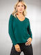 Women's Blouse with V Neckline Green