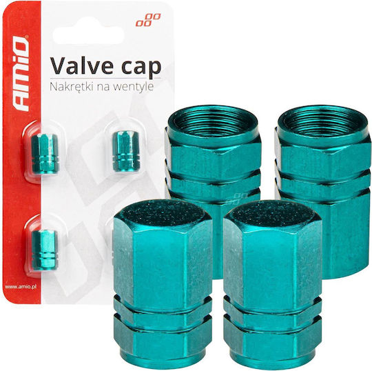 AMiO Car Tire Valve Caps Green 4pcs