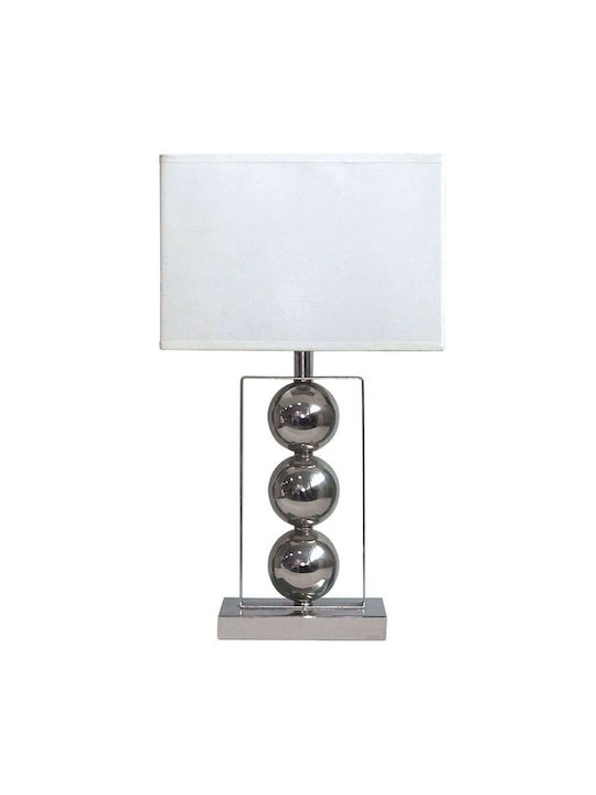 Marhome Metal Table Lamp for Socket E27 with White Shade and Silver Base